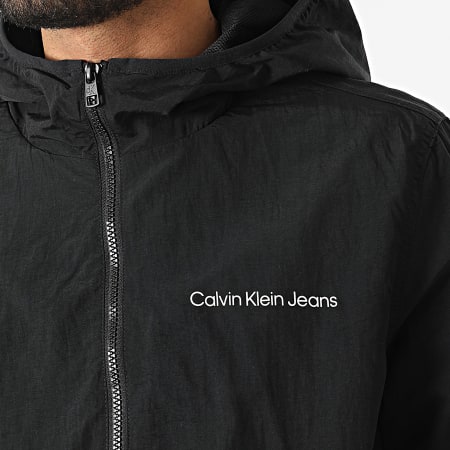 Calvin Klein - Chaqueta con capucha y cremallera Logotipo institucional 0329 Negro