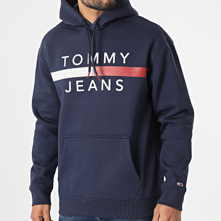 Tommy Jeans - Felpa con cappuccio con bandiera riflettente 7410 blu navy