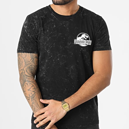 Jurassic Park - Tee Shirt Chest Logo Dye Noir Blanc