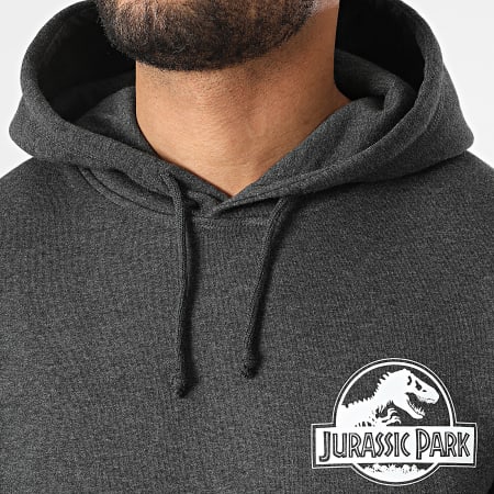 Jurassic Park - Sweat Capuche Chest Logo Gris Anthracite Chiné Blanc