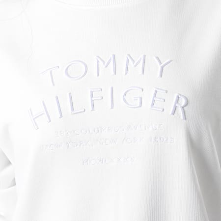 Tommy Hilfiger - Sudadera de cuello redondo con texto relajado para mujer 4270 Blanco
