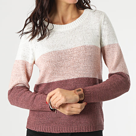 Only - Pull Femme Geena Blanc Rose Bordeaux