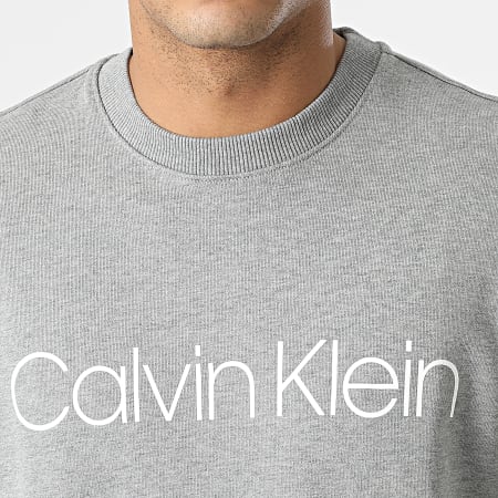 Calvin Klein - Felpa logo in cotone con girocollo 4059 Grigio scuro