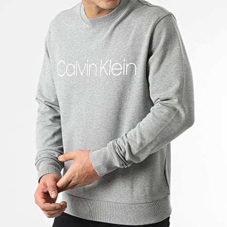 Calvin Klein - Felpa logo in cotone con girocollo 4059 Grigio scuro