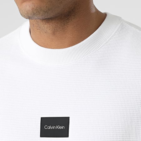Calvin Klein - Felpa girocollo Textured Grid 8055 Bianco