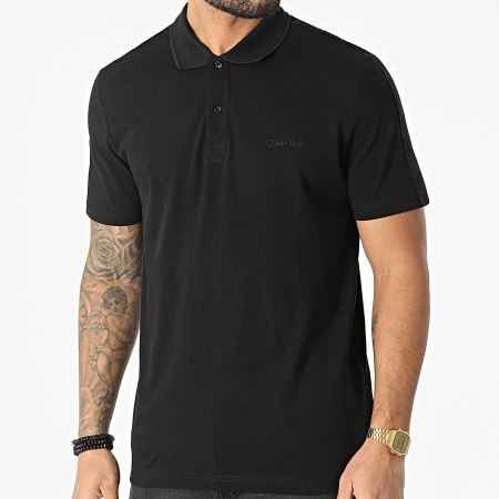 Calvin Klein - Polo manica corta con strisce logo tonale 8071 nero