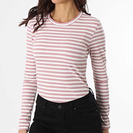 Only - Tee Shirt Manches Longues Femme Fransiska Rose Blanc