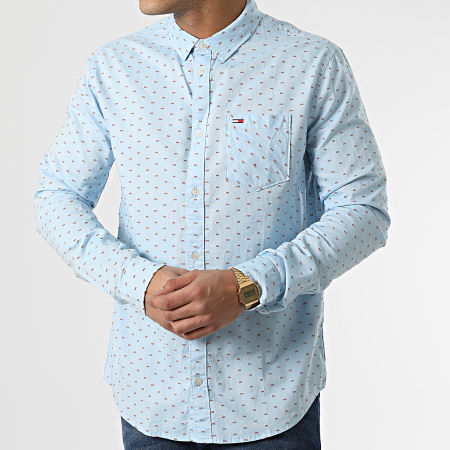 Tommy Jeans - Chemise Manches Longues Oxford Dobby 2336 Bleu Clair