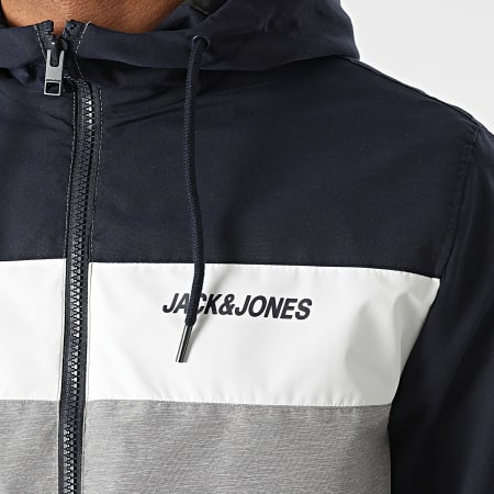 Jack And Jones - Giacca con cappuccio e zip Rush Blocking Navy Grey Chiné Tricolour