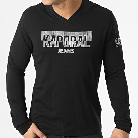 T-shirt Kaporal Manches Longues Tête De Mort - Taille S Homme, Col V, Kaki, Neuf