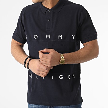 Tommy Hilfiger - Polo de manga corta con parche de bandera mono 2059 azul marino