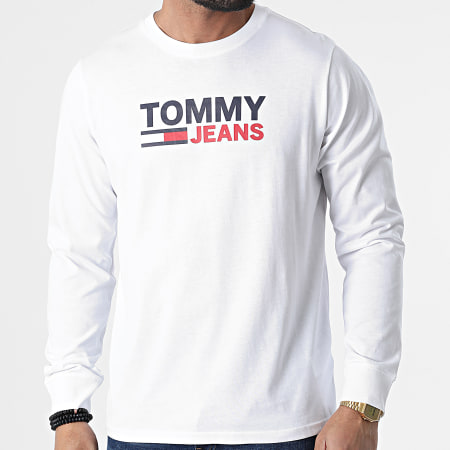 Tommy Jeans - Tee Shirt Manches Longues Corp Logo 9487 Blanc
