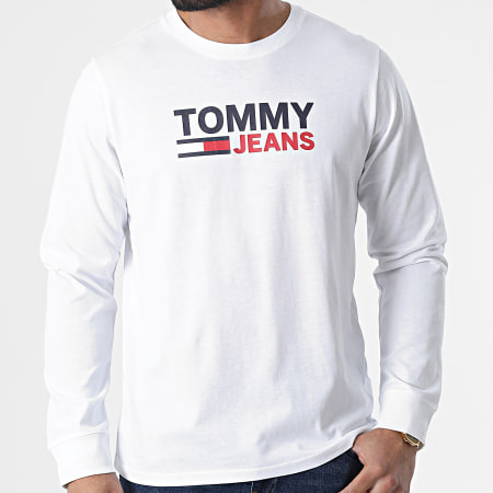 Tommy Jeans - Tee Shirt Manches Longues Corp Logo 9487 Blanc