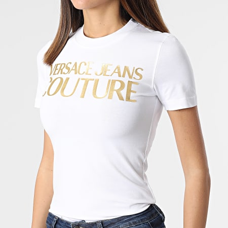 Versace Jeans Couture - Tee Shirt Femme Jersey Stretch Blanc Doré