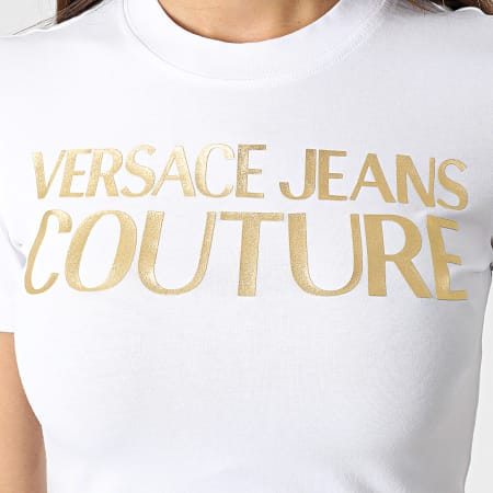 Versace Jeans Couture - Tee Shirt Femme Jersey Stretch Blanc Doré