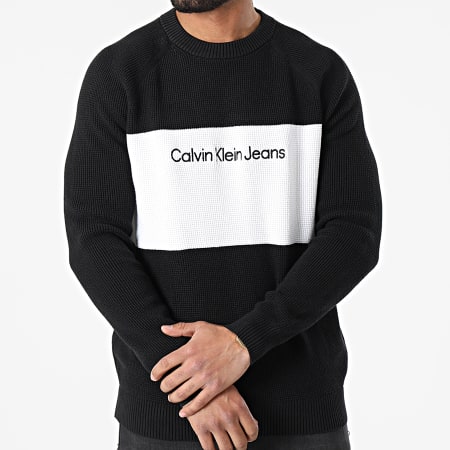 Calvin Klein - Pull Textured Blocking 9659 Noir Blanc