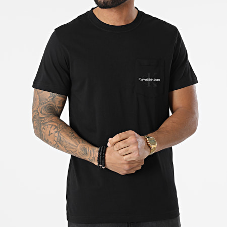 Calvin Klein - Camiseta con bolsillo con logo de monograma 9876 Negro