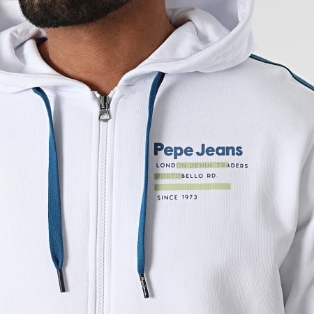 Pepe Jeans - Sweat Zippé Capuche A Bandes Dillion Blanc