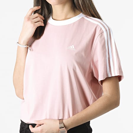 Adidas Sportswear - Tee Shirt Col V A Bandes Real GI6463 Rose 