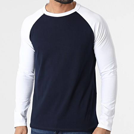 Frilivin - Tee Shirt à Manches Longues Bleu Marine Blanc