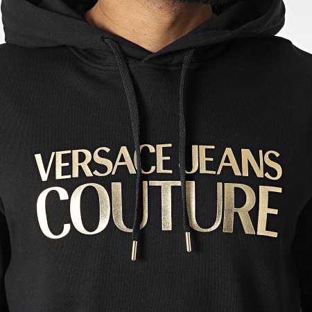 Versace Jeans Couture - Felpa con cappuccio con logo in lamina spessa 72GAIT01 Nero Oro