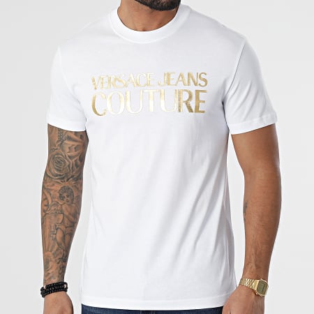 Versace Jeans Couture - Maglietta con logo in lamina spessa 72GAHT01 Oro bianco