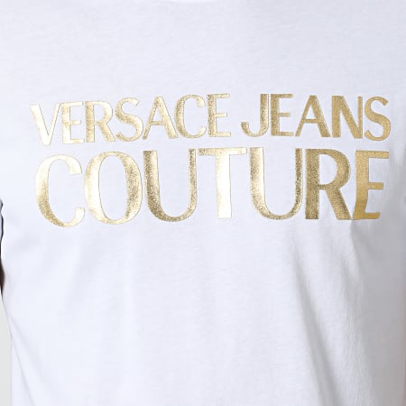 Versace Jeans Couture - Camiseta Logo Lámina Gruesa 72GAHT01 Oro Blanco