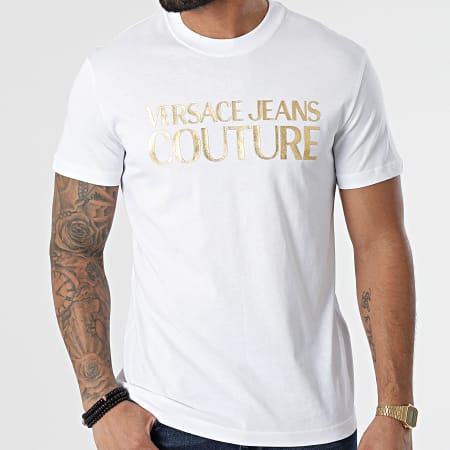 Versace Jeans Couture - Tee Shirt Logo Thick Foil 72GAHT01 Blanc Doré