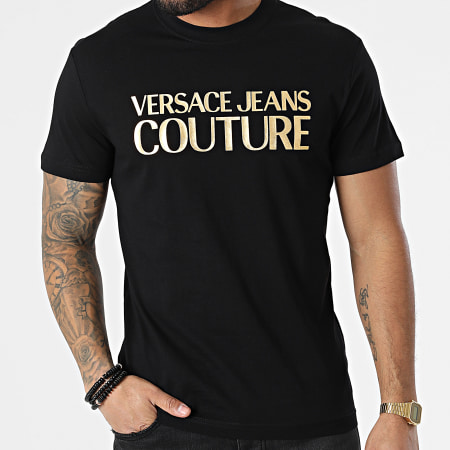 Versace Jeans Couture - Tee Shirt Logo Thick Foil 72GAHT01 Noir Doré