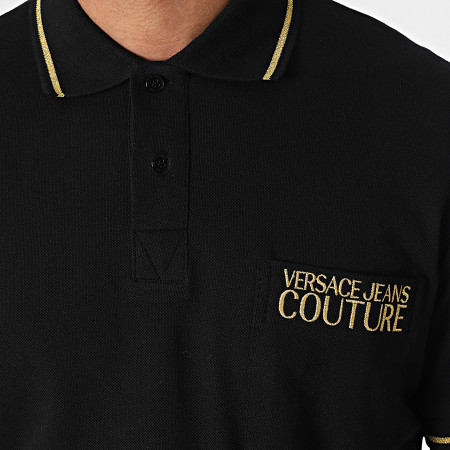 Versace Jeans Couture - Polo dorado de manga corta con logo en el bolsillo 72GAHT01 Black Gold