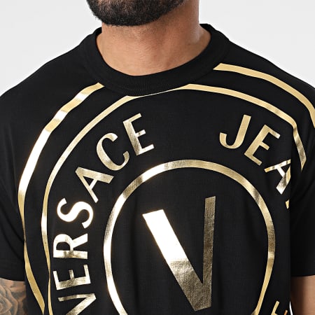 Versace Jeans Couture - Tee Shirt Centered Vemblem 72GAHT16 Noir Doré