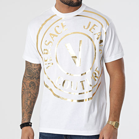 Versace Jeans Couture - Tee Shirt Centered Vemblem 72GAHT16 Blanc Doré