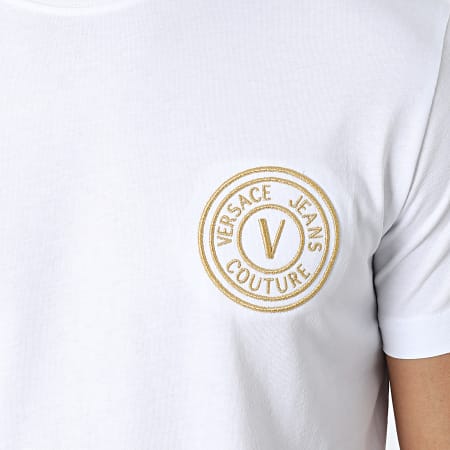 Versace Jeans Couture - Tee Shirt Vemblem Embroidery 72GAHT04 Blanc Doré