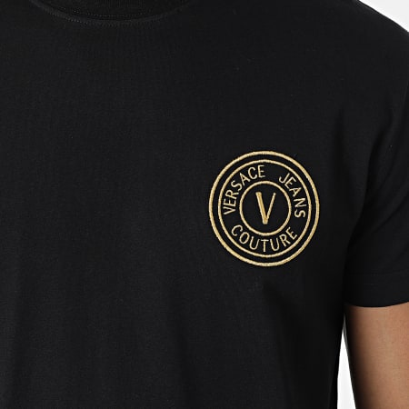 Versace Jeans Couture - Camiseta Vemblem Bordado 72GAHT04 Negro Oro