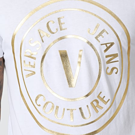 Versace Jeans Couture - Tee Shirt Vemblem Thick Foil 72GAHT03 Blanc Doré