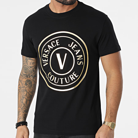Versace Jeans Couture - Tee Shirt Vemblem Thick Foil 72GAHT03 Noir Doré