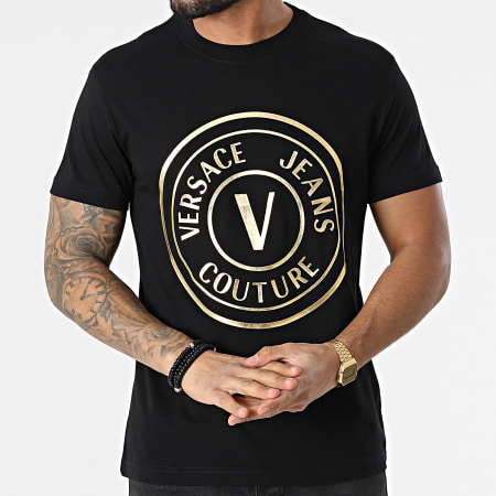 Versace Jeans Couture - Tee Shirt Vemblem Thick Foil 72GAHT03 Noir Doré