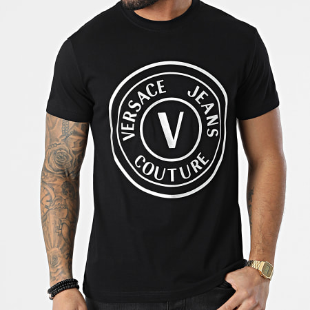 Versace Jeans Couture - Tee Shirt Vemblem Thick Foil 72GAHT03 Noir Argenté