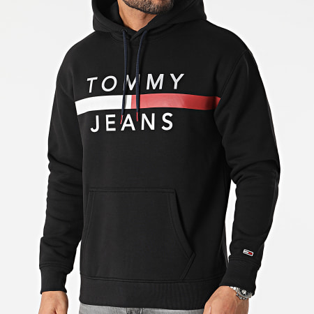 Tommy Jeans - Felpa con cappuccio con bandiera riflettente 7410 nero riflettente