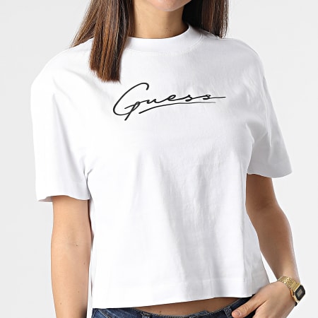 Guess - Tee Shirt Femme Crop V2RI06 Blanc