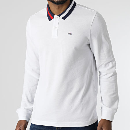 Tommy Jeans - Polo Manches Longues Flag Neck 2215 Blanc