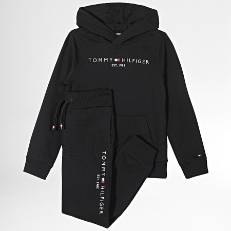 Tommy Hilfiger - Essential 6707 Set di pantaloni da jogging e felpa con cappuccio per bambini, nero