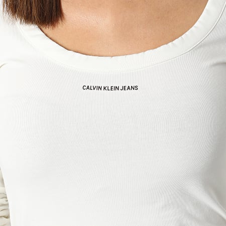 Calvin Klein - Camiseta de manga larga para mujer Micro Branding 7656 Beige