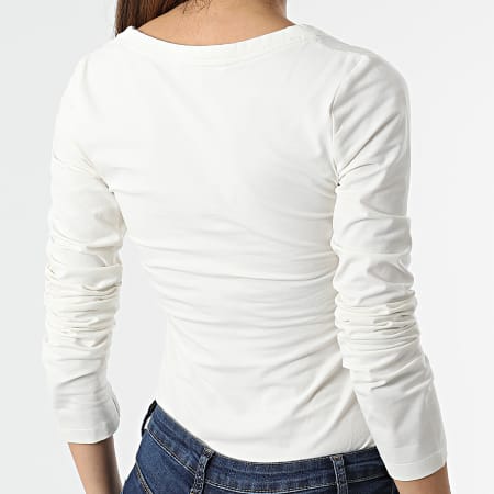 Calvin Klein - Camiseta de manga larga para mujer Micro Branding 7656 Beige