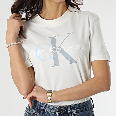 Calvin Klein - Tee Shirt Femme Two Tone Monogram 7711 Beige