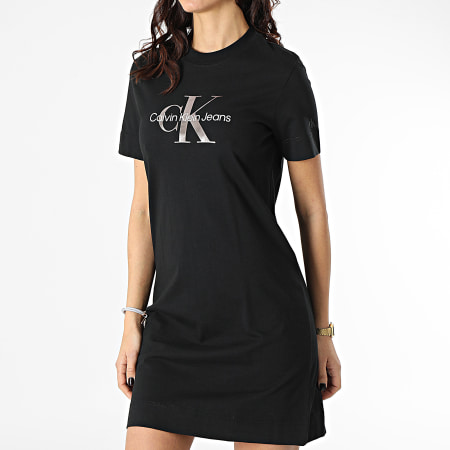Calvin Klein - Vestido de camiseta con monograma de bronce de cañón para mujer 7755 Negro