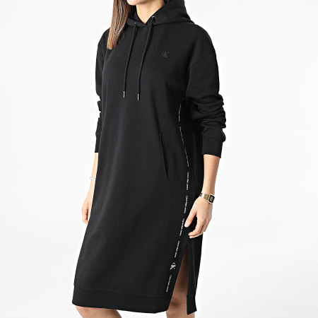 Calvin Klein - Felpa con cappuccio donna con logo a ripetizione laterale 7915 Nero
