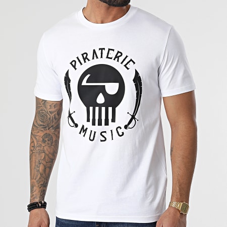 Piraterie Music - Tee Shirt Piraterie Music Blanc Noir