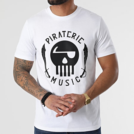 Piraterie Music - Tee Shirt Piraterie Music Blanc Noir
