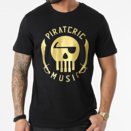 Piraterie Music - Tee Shirt Piraterie Music Noir Doré